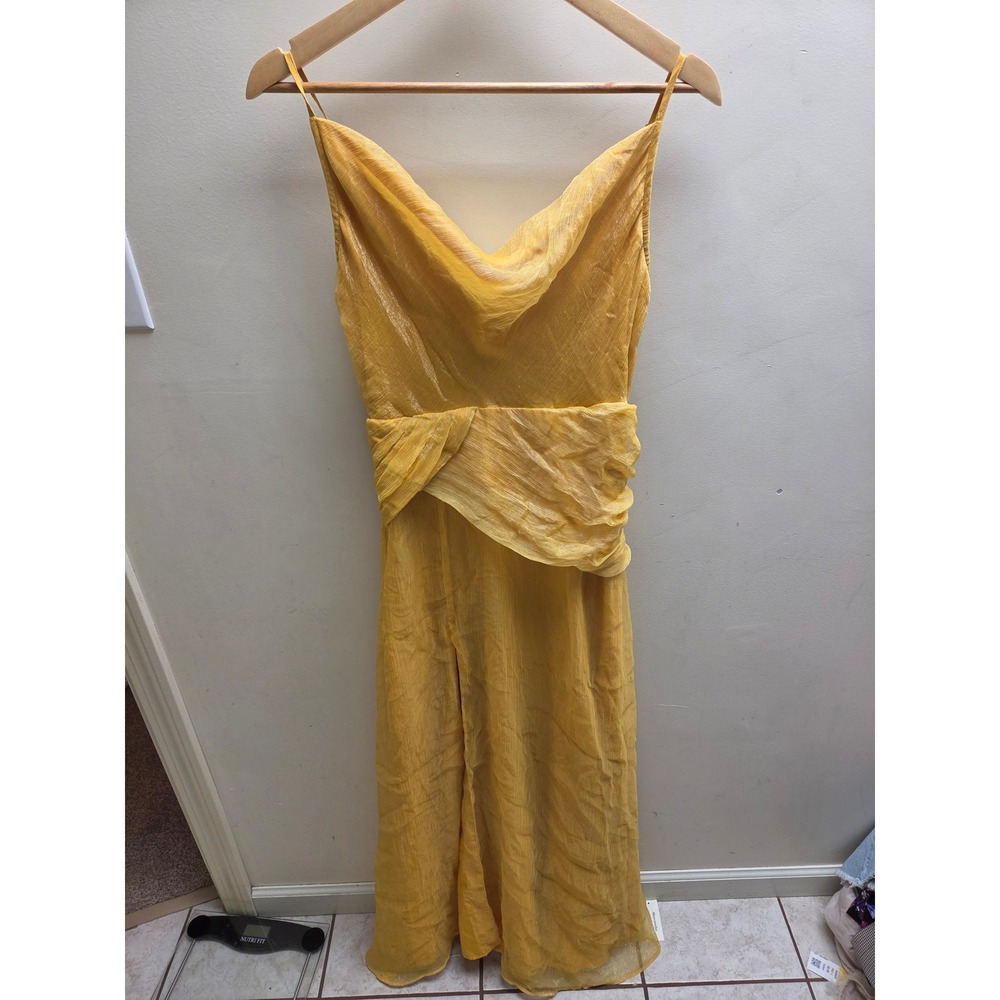 Hutch Yellow Shimmer Cowl Neck Maxi Dress Spaghetti Strap Formal Size 4